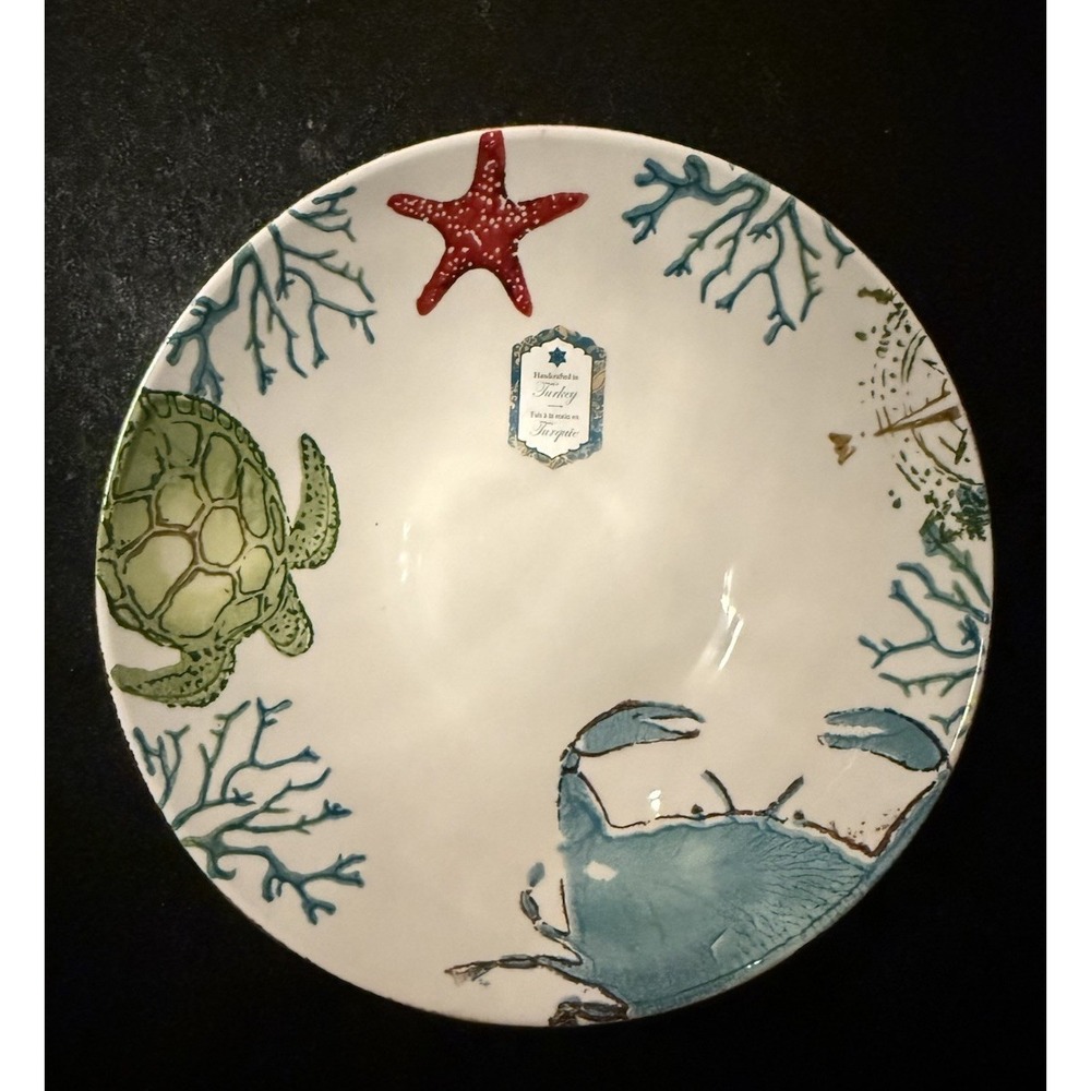 New Papart Hand Painted 10" Serving Bowl, Sea Life Design